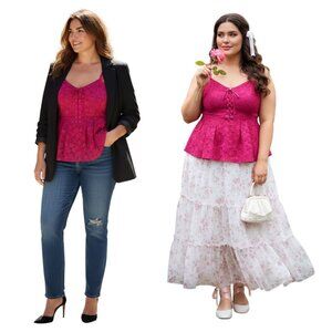 Torrid Peplum Lace Corset Cami Tank Fuchsia Coquette Romantic Grunge Size 4 / 4X